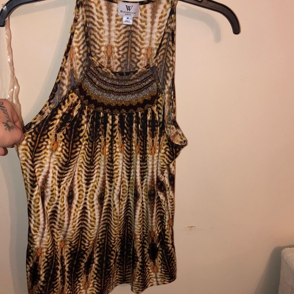 Worthington gold & brown with beaded neck tank top - Picture 3 of 6